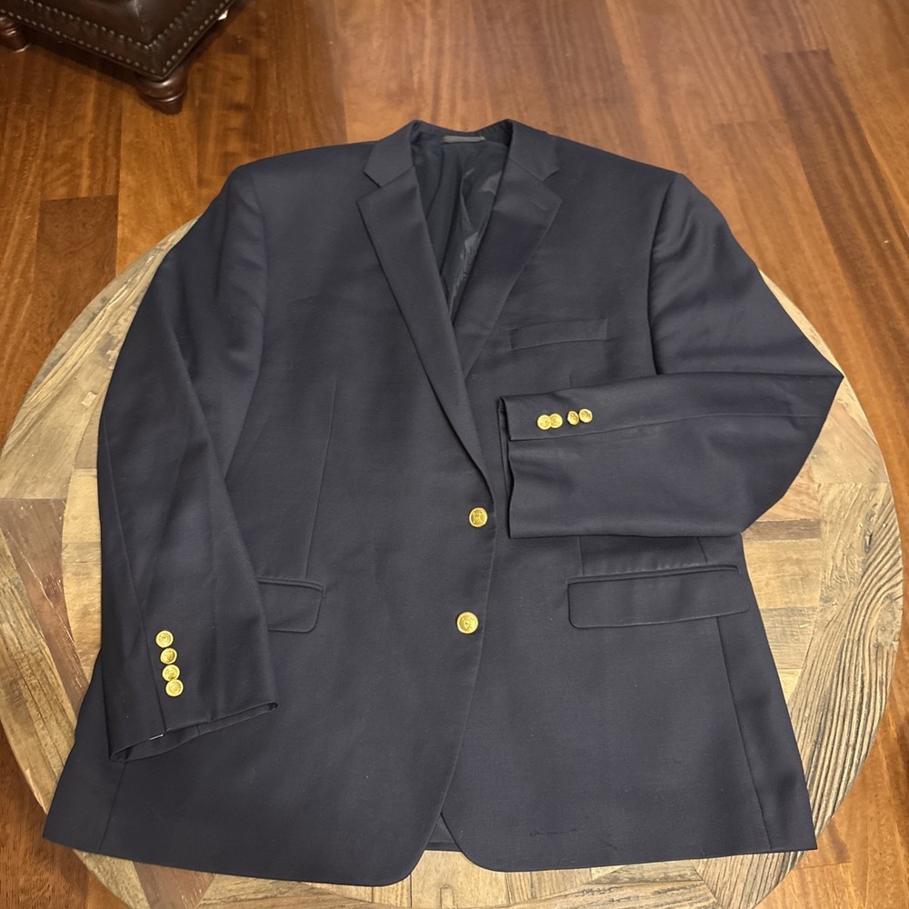 Lauren Ralph Lauren Mens Navy Blue 100% Wool Gold Button Blazer Sport Coat 48R